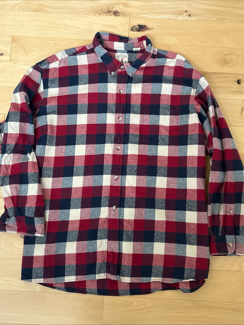 RedHead Men’s Red, Navy & White Plaid Button-Down Shirt Sz 5X BIG AND TALL